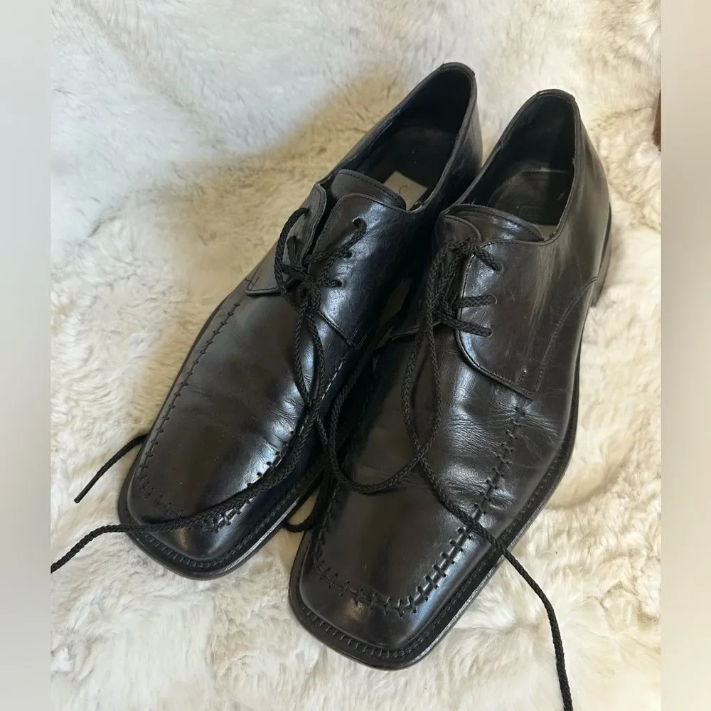 VTG Mezlan Black Lace Up Square Toe Classic Leather Oxford Dress Shoe Size 10M